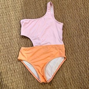 Zara Pink and Orange Color Block Swimsuit Girls